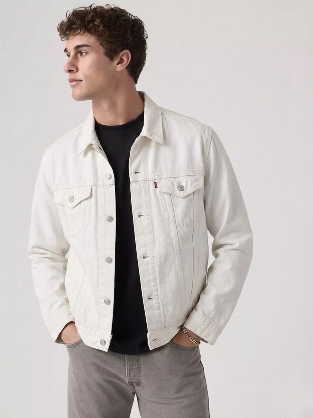 ❌SOLD❌ 138 LEVI'S Men's Trucker Denim Jacket - White, Large
